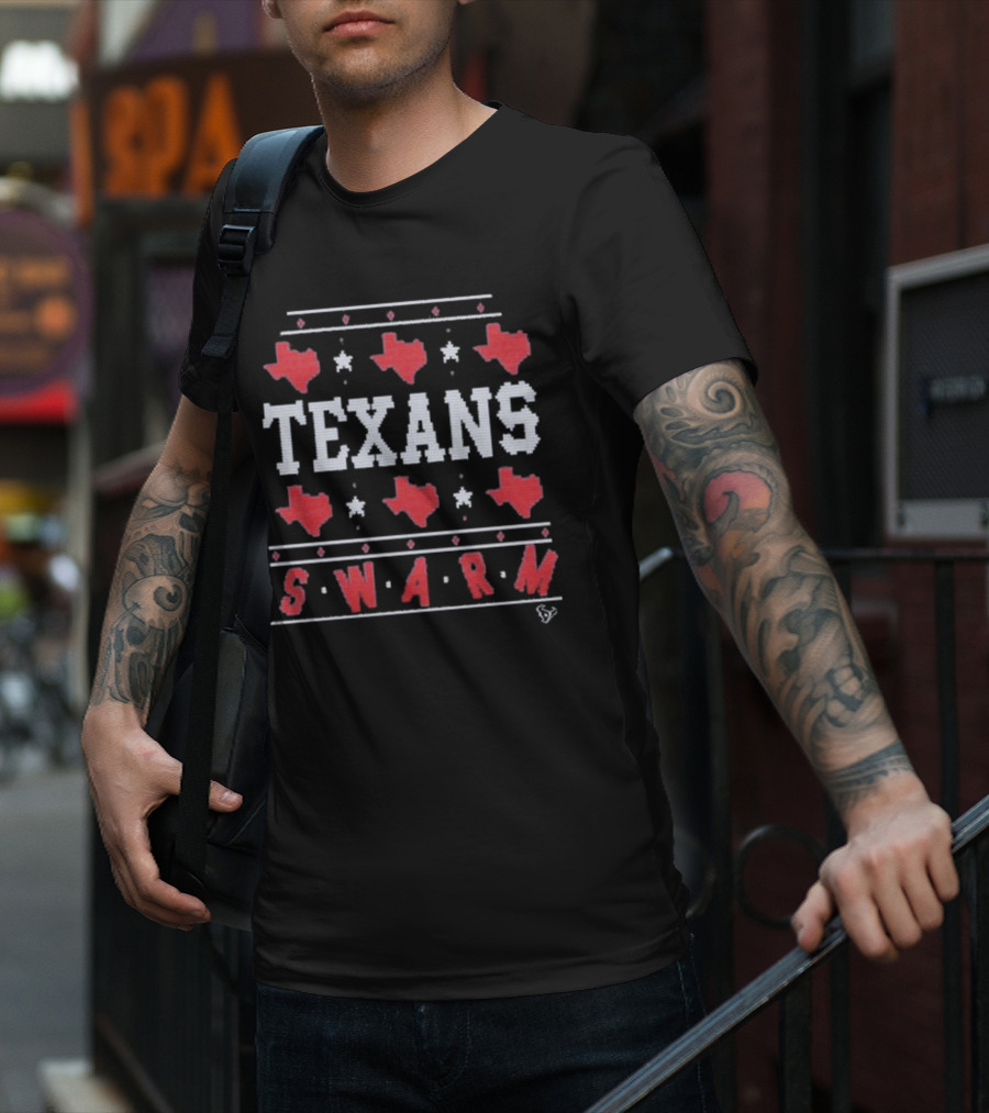 Texans Swarm Holiday Ugly Christmas Sweater Texas Map T-Shirt