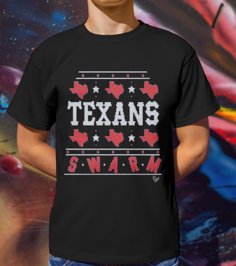 Texans Swarm Holiday Ugly Christmas Sweater Texas Map T-Shirt