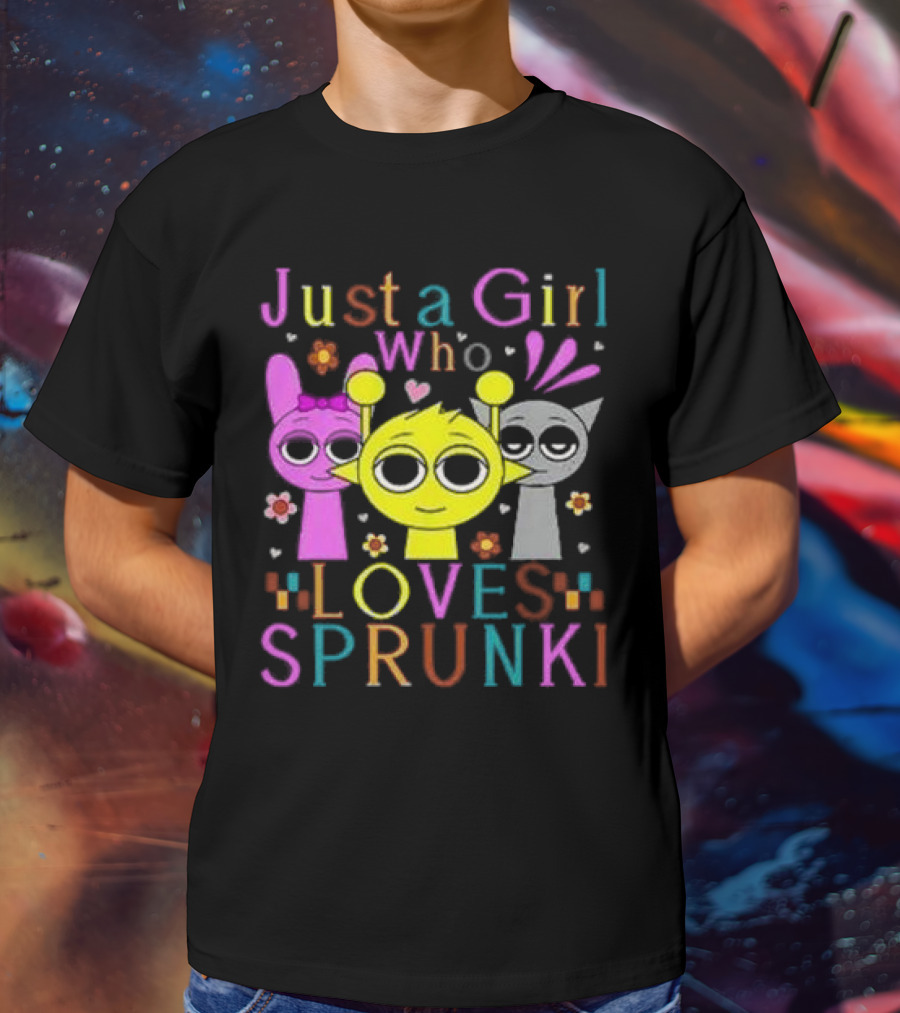 Just A Girl Who Loves Sprunki With Cute Cartoon Characters T-Shirt