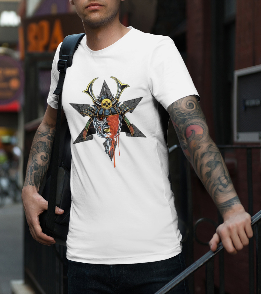 God’s Hate Shuriken Samurai Skull Starburst Horror T-Shirt