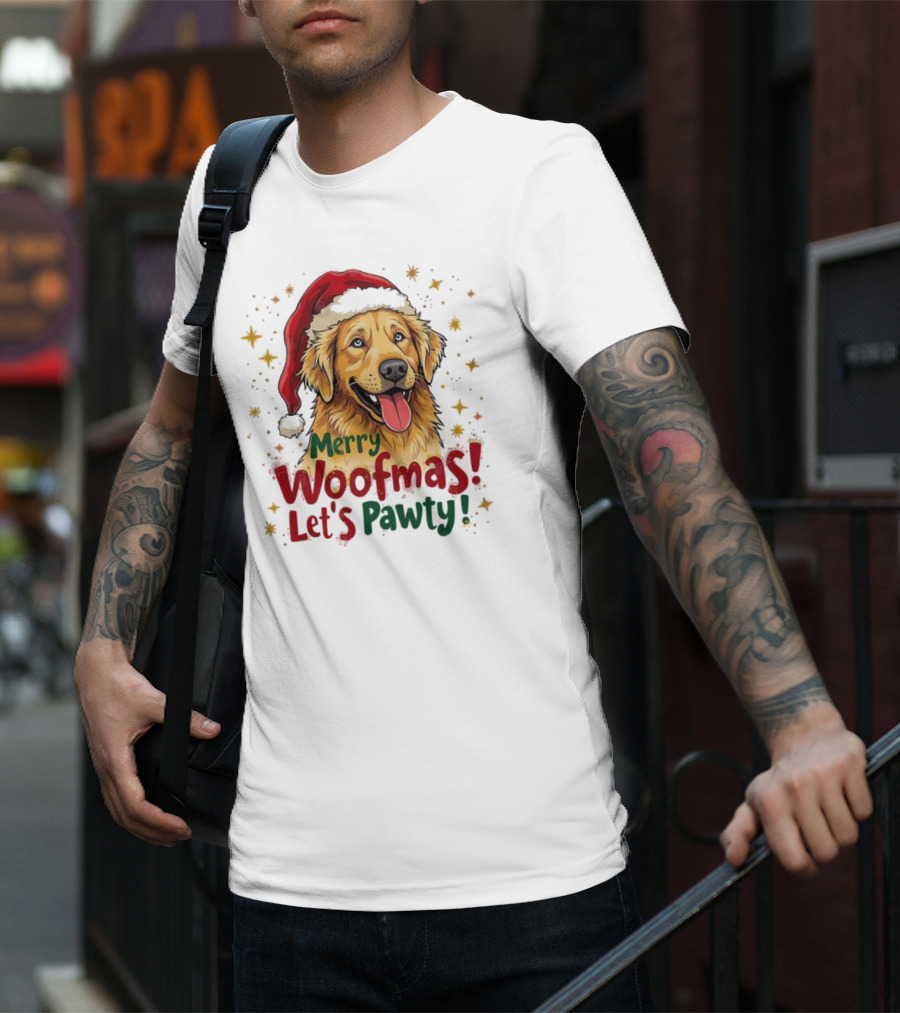 Merry Woofmas Let's Pawty Festive Dog Christmas T-Shirt