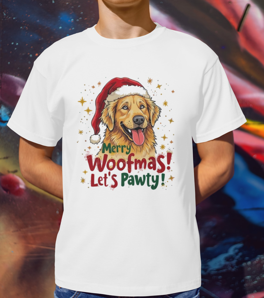 Merry Woofmas Let's Pawty Festive Dog Christmas T-Shirt