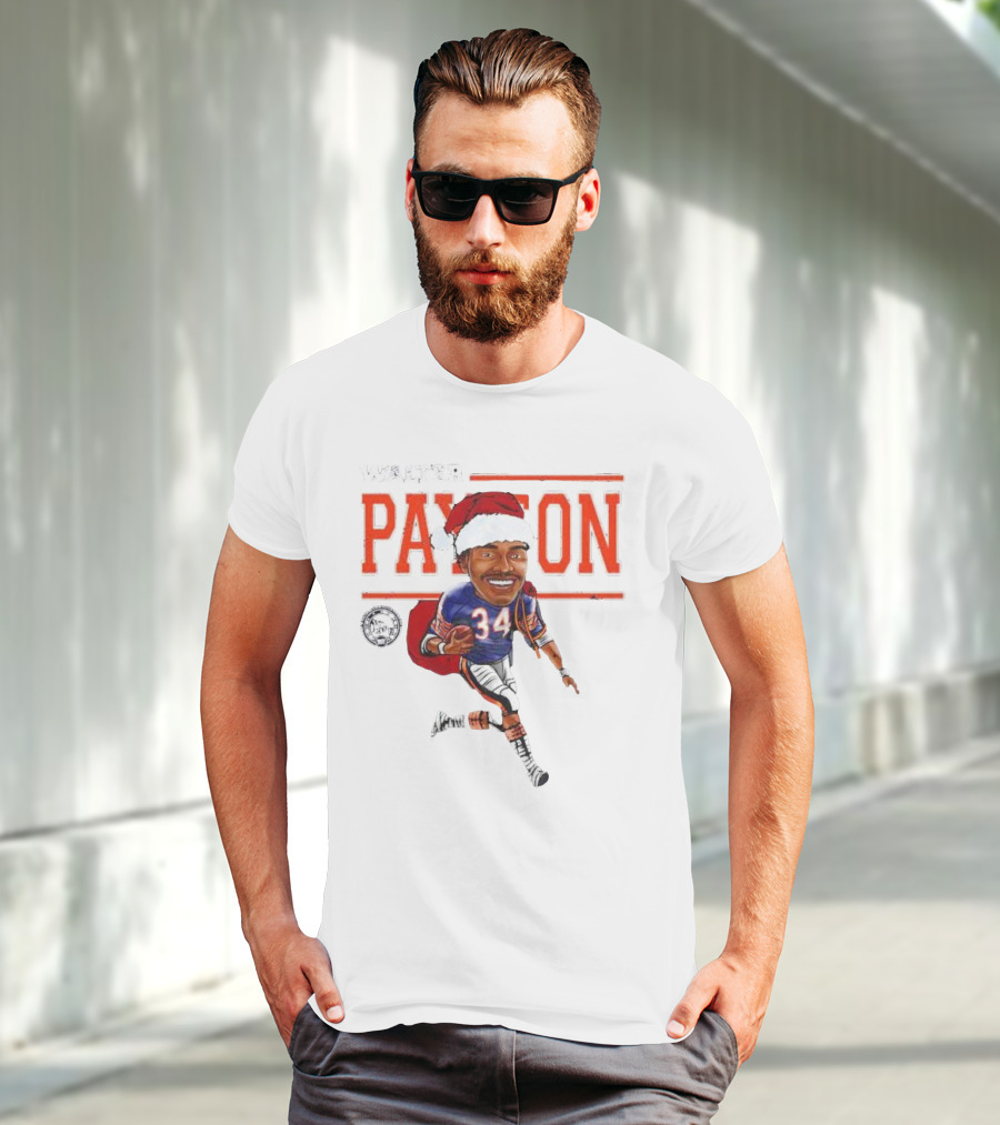 Walter Payton Chicago Bears 34 Santa Hat Caricature T-Shirt
