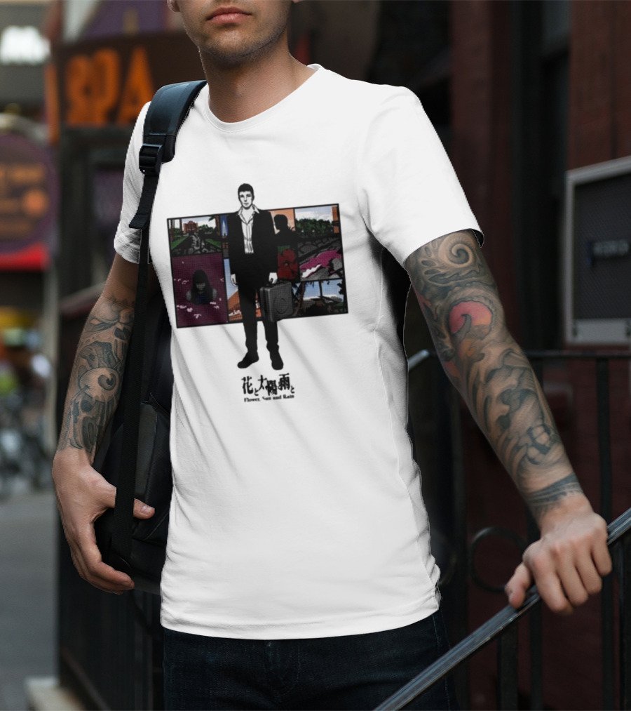 Flower Sun And Rain Comic Style Character With Suitcase And Scenic Panels T-Shirt