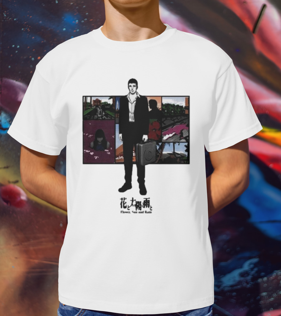 Flower Sun And Rain Comic Style Character With Suitcase And Scenic Panels T-Shirt