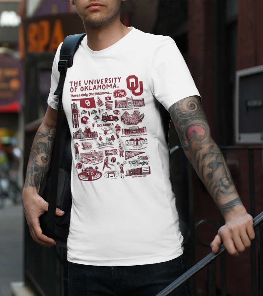 The University Of Oklahoma There's Only One Oklahoma Est 1890 OU Boomer Sooner Landmarks And Traditions T-Shirt