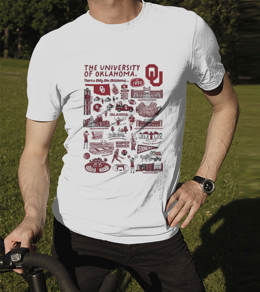 The University Of Oklahoma There's Only One Oklahoma Est 1890 OU Boomer Sooner Landmarks And Traditions T-Shirt