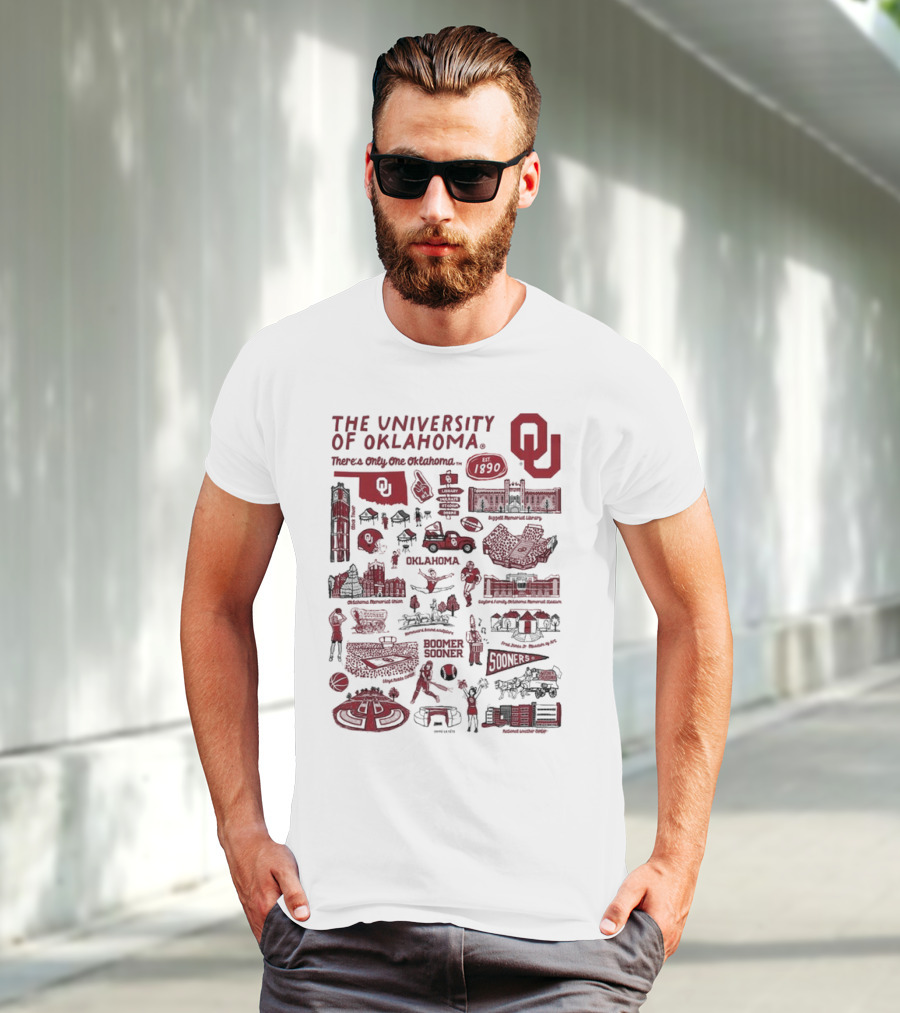 The University Of Oklahoma There's Only One Oklahoma Est 1890 OU Boomer Sooner Landmarks And Traditions T-Shirt