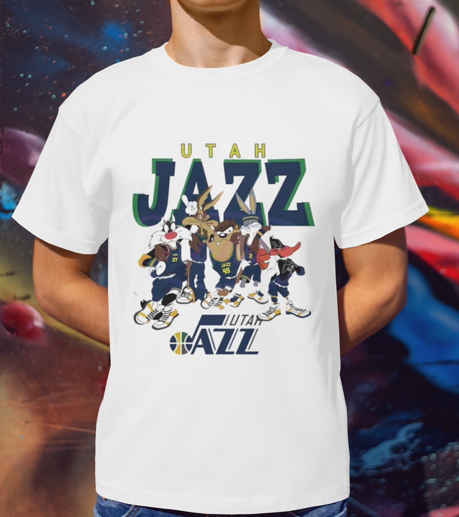 Utah Jazz Looney Tunes Cartoon Characters Featuring Bugs Bunny Daffy Duck Sylvester Tweety Taz T-Shirt