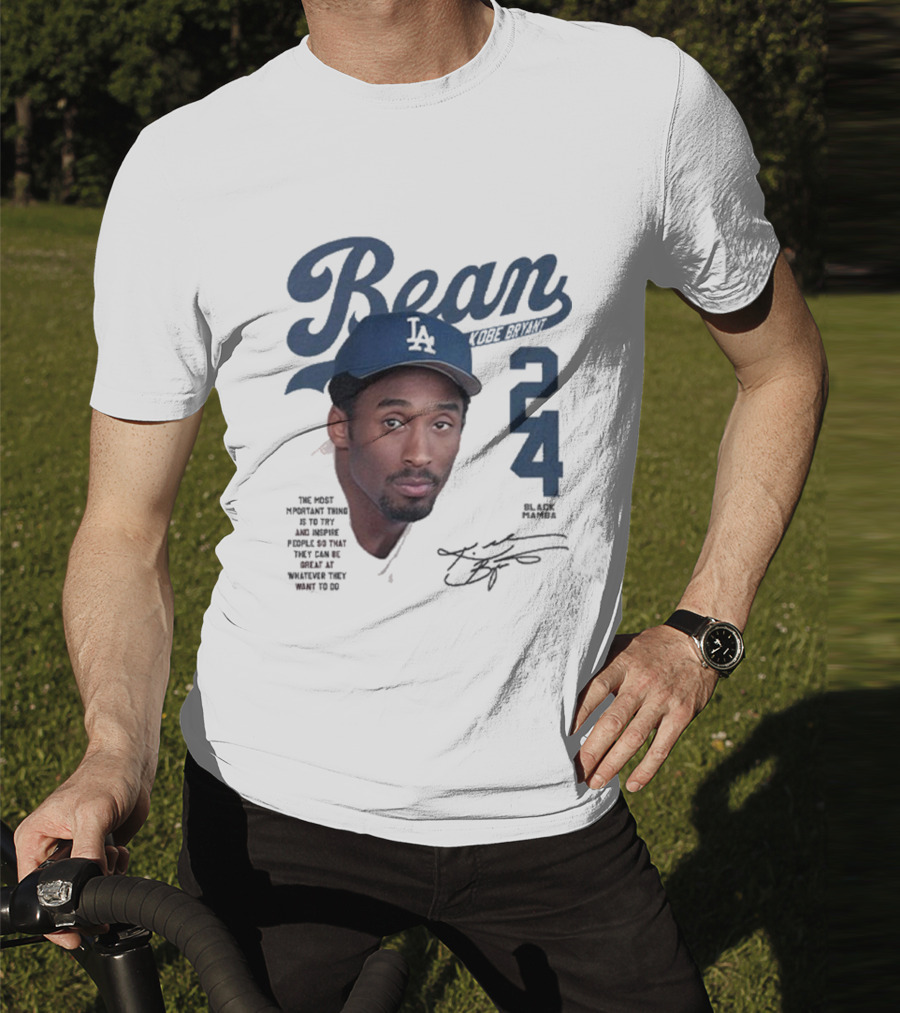 Bean Kobe Bryant 24 Black Mamba Dodgers Cap Autograph T-Shirt