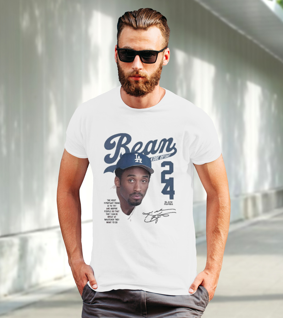 Bean Kobe Bryant 24 Black Mamba Dodgers Cap Autograph T-Shirt