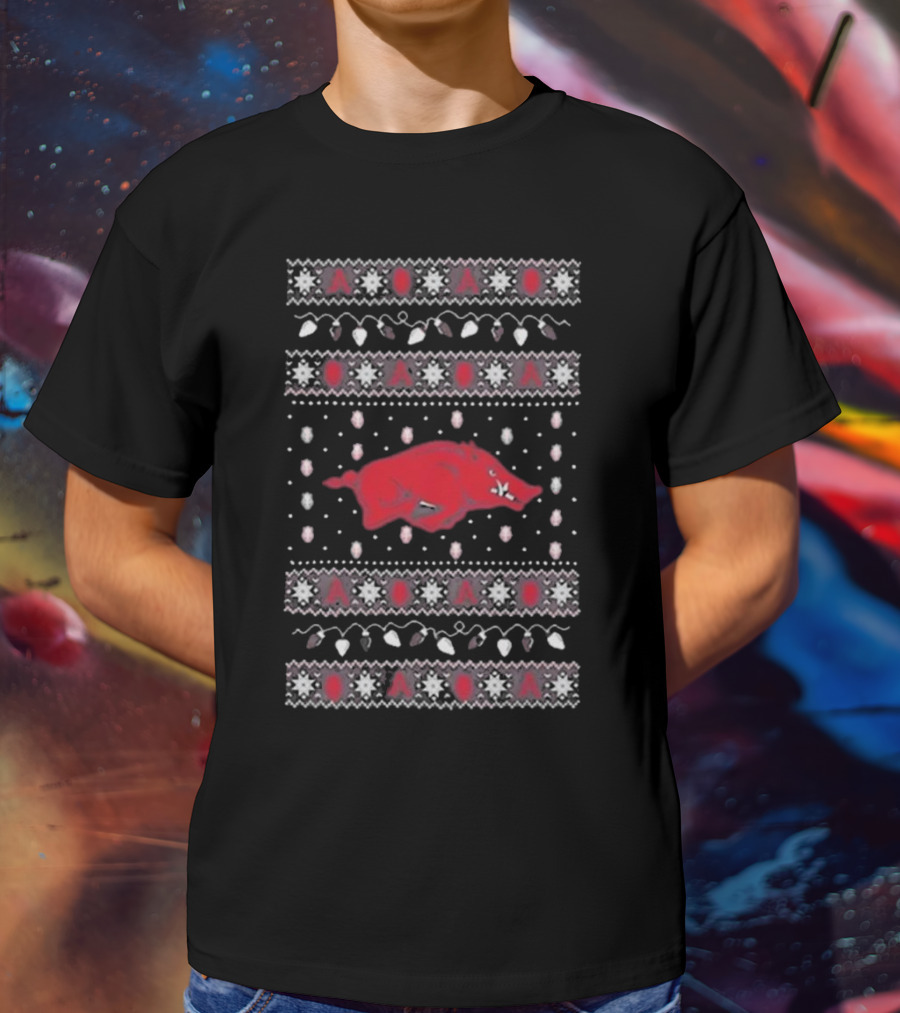 Arkansas Razorbacks Ugly Christmas Light T-Shirt