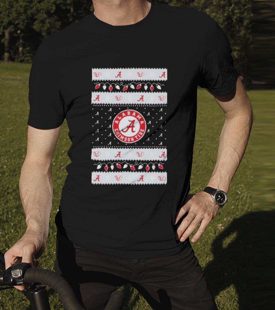 Alabama Crimson Tide A Repeated Pattern Christmas Lights Sweater Holiday T-Shirt