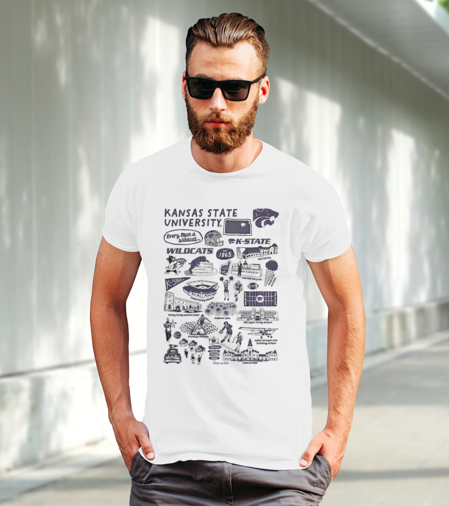Kansas State University Wildcats Vive La Fete K-State Impressions 1863 Memorial Stadium Anderson Hall Basketball Football Manhattan Campus T-Shirt