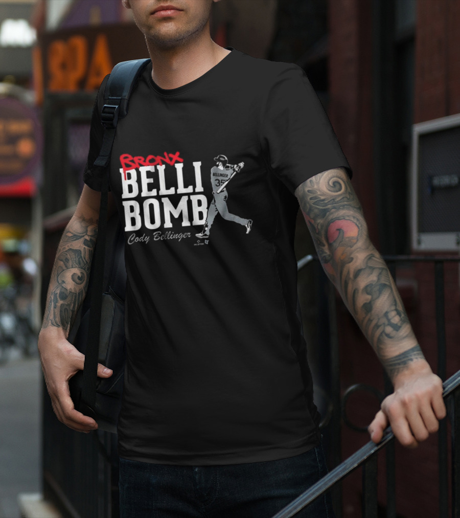 Bronx Belli Bomb Cody Bellinger 35 Swing Baseball T-Shirt