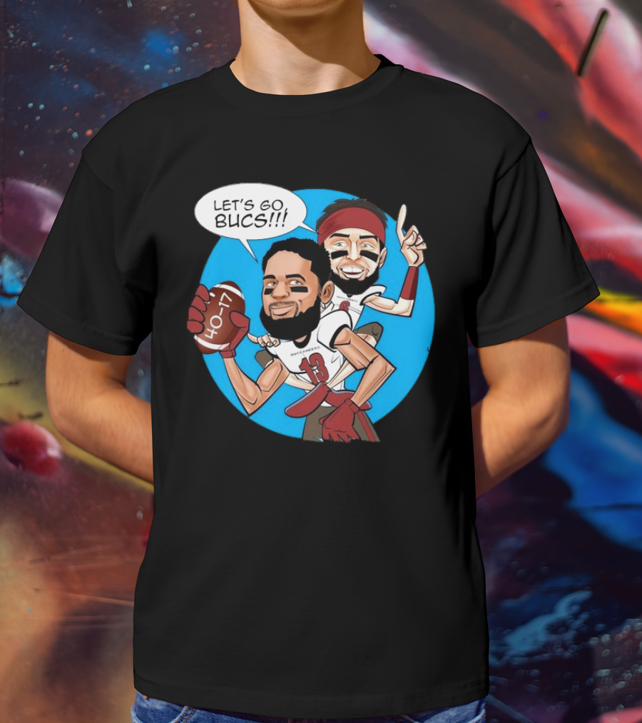 Tampa Bay Buccaneers Mike Evans Baker Mayfield Let's Go Bucs 40-17 Cartoon T-Shirt