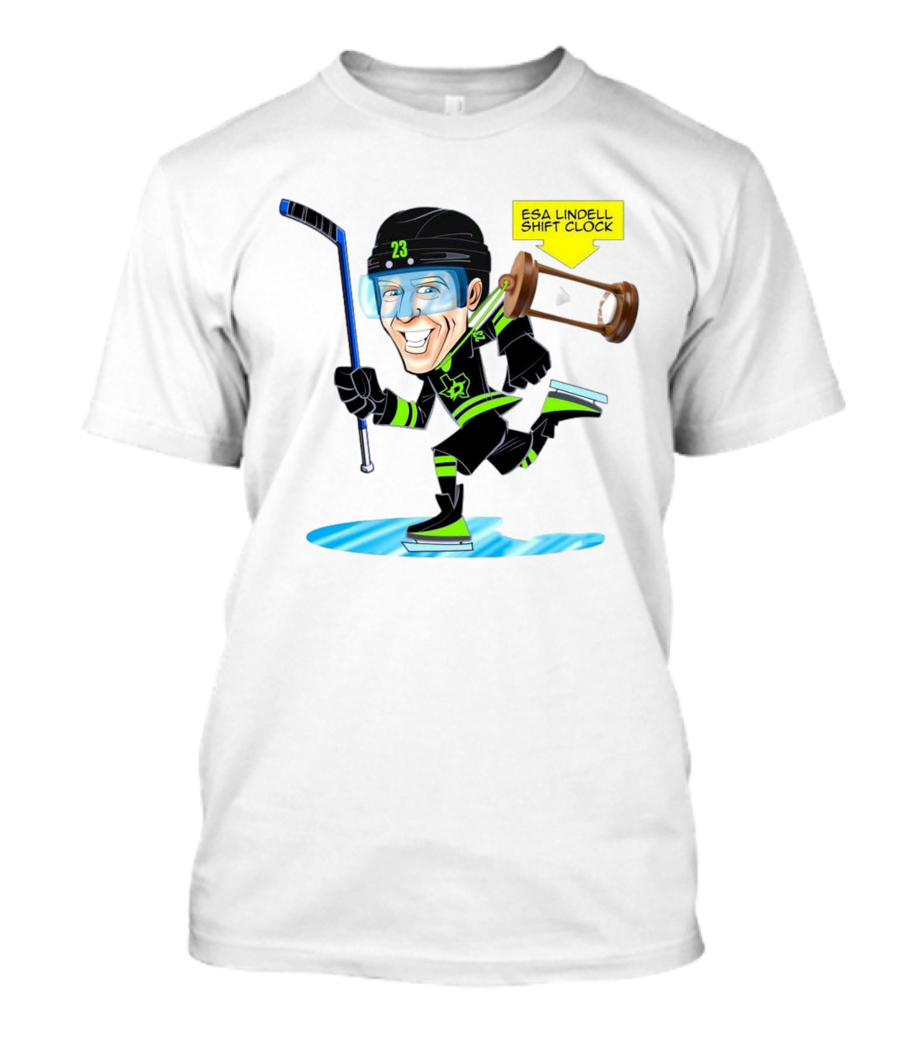 Esa Lindell Shift Clock Dallas Stars Hockey Cartoon T-Shirt