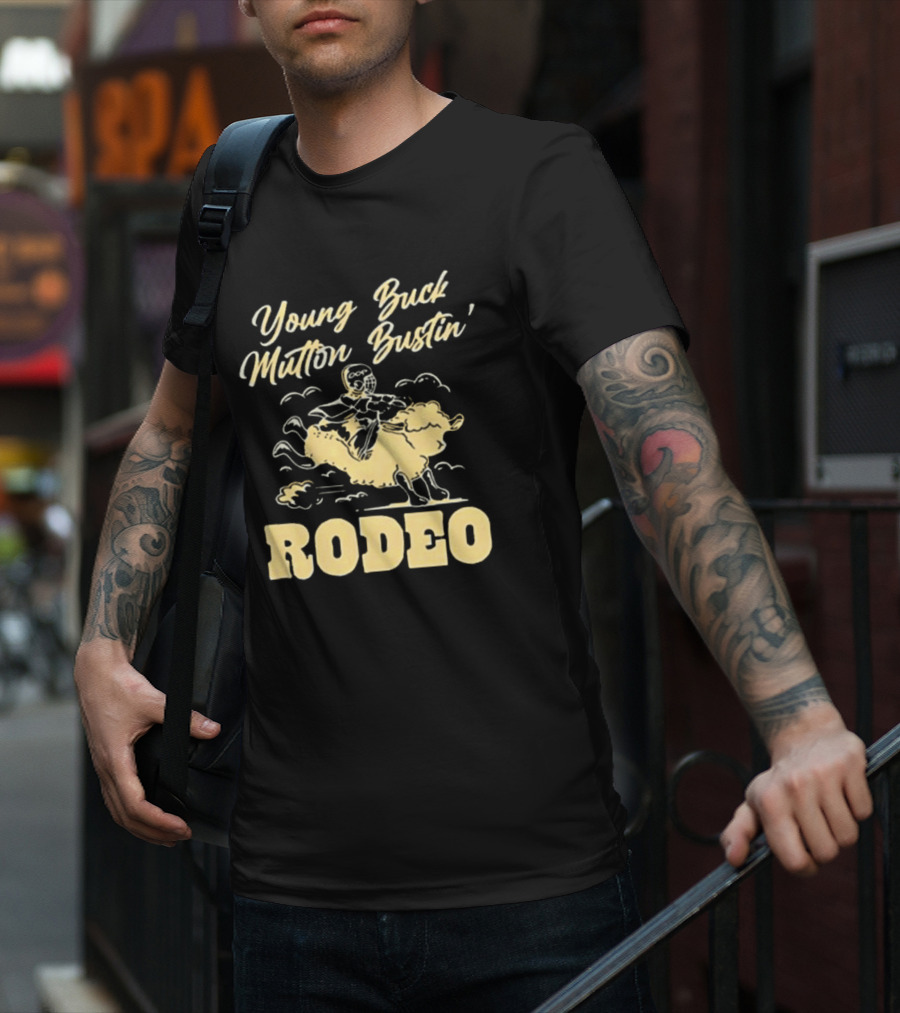 Young Buck Mutton Bustin' Rodeo Sheep Riding Fun T-Shirt