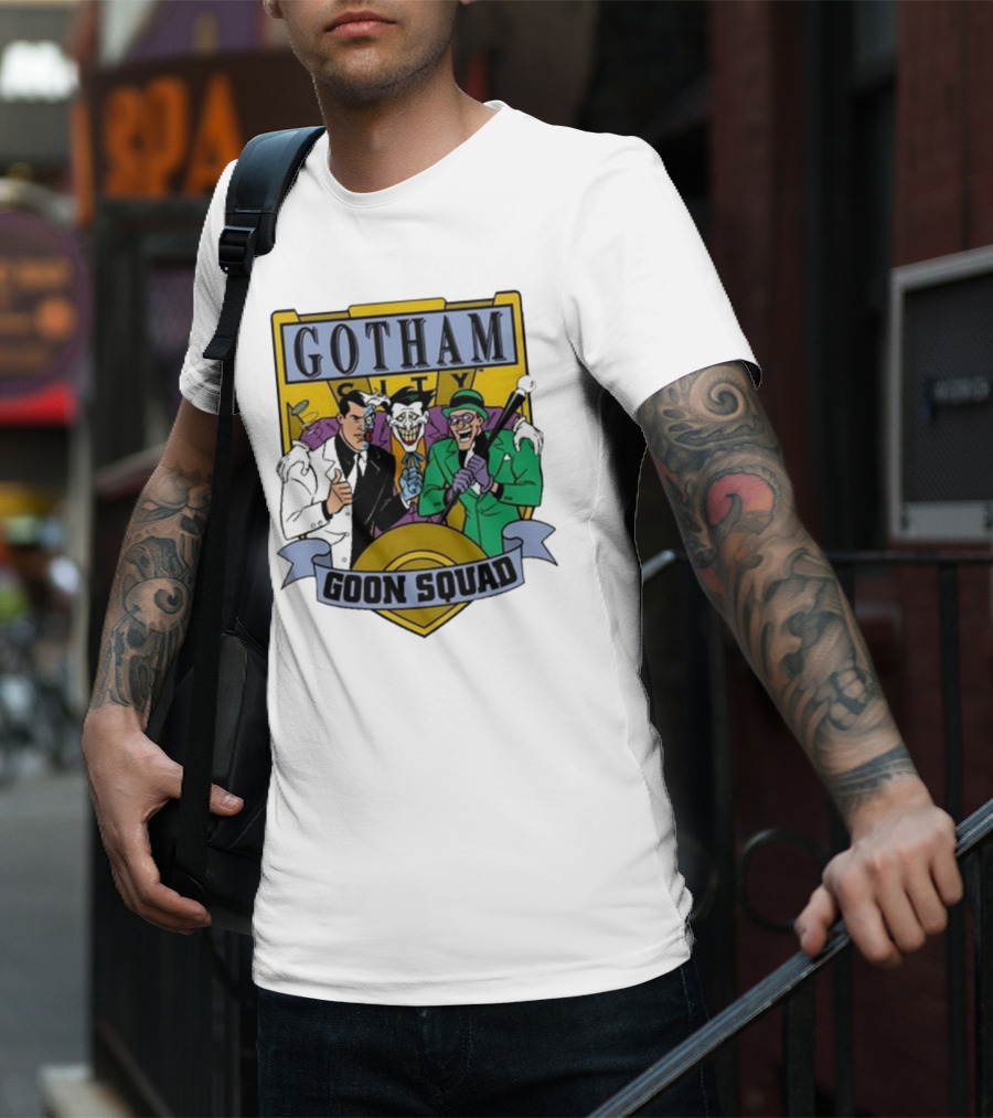 Gotham City Goon Squad Joker Riddler Two-Face Badge T-Shirt