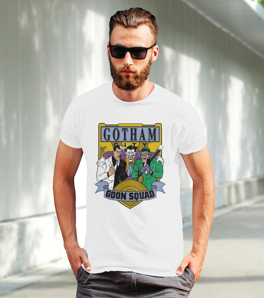 Gotham City Goon Squad Joker Riddler Two-Face Badge T-Shirt