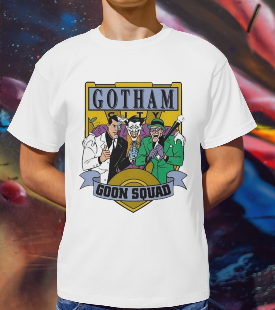 Gotham City Goon Squad Joker Riddler Two-Face Badge T-Shirt
