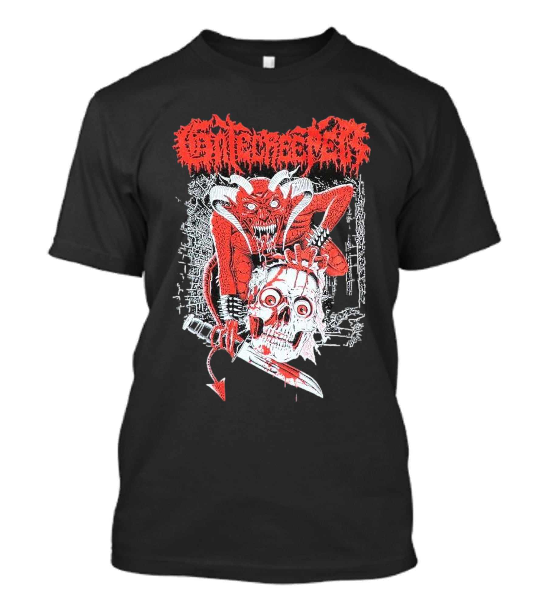 Gatecreeper Skinned Red Demon Skull Knife T-Shirt