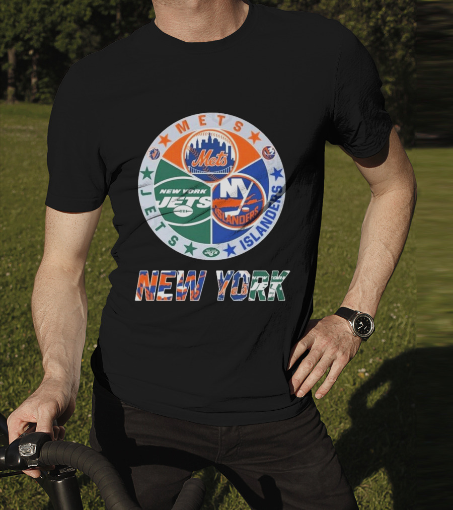 New York Mets Jets Islanders Circle Collaboration T-Shirt