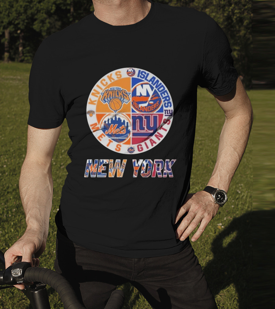 New York Knicks Mets Giants Islanders Circle Collaboration T-Shirt
