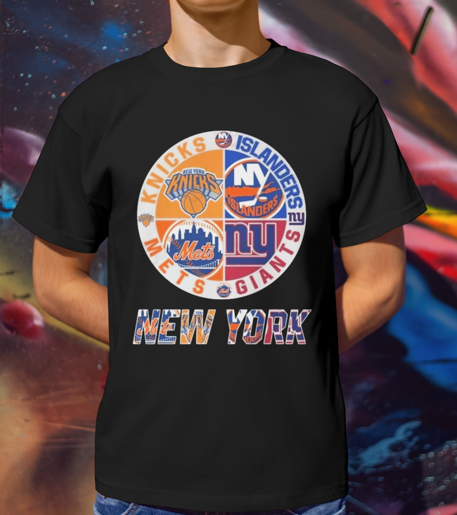 New York Knicks Mets Giants Islanders Circle Collaboration T-Shirt