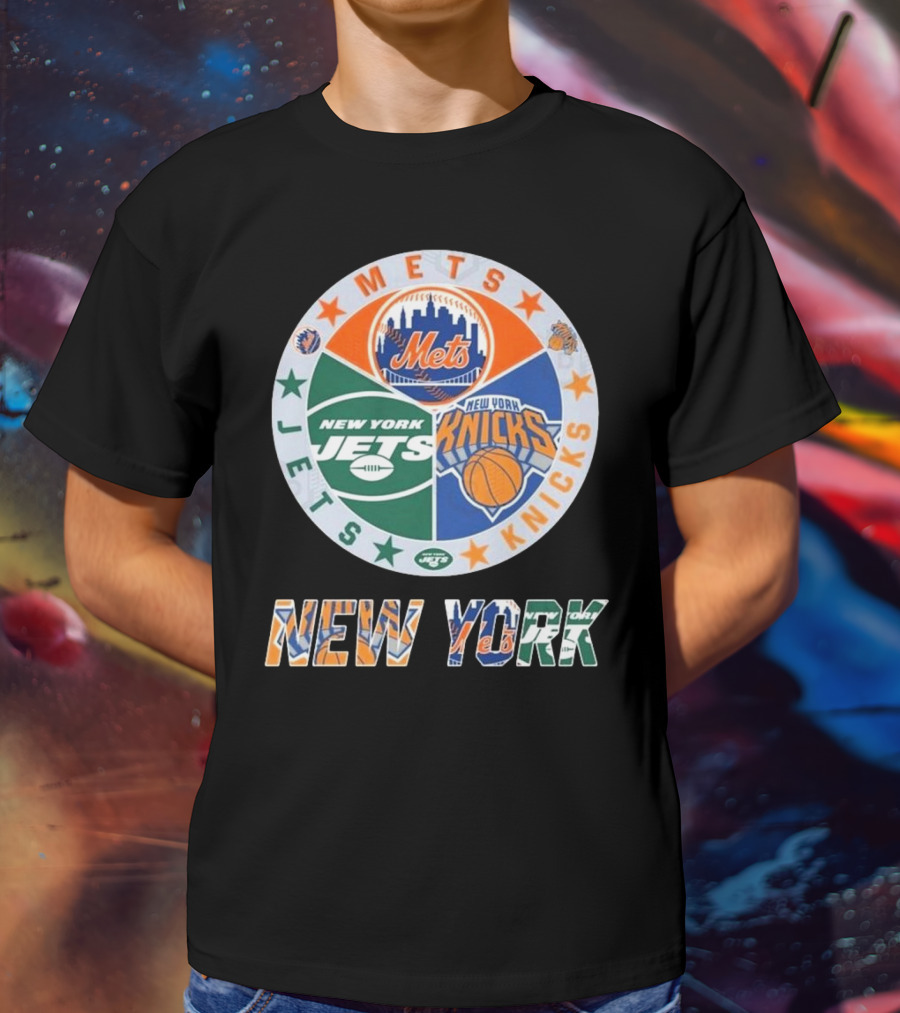 Mets Knicks Jets Circle Logo New York Text T-Shirt