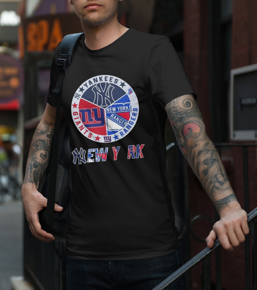 Yankees Giants Rangers Circle New York Collaboration T-Shirt