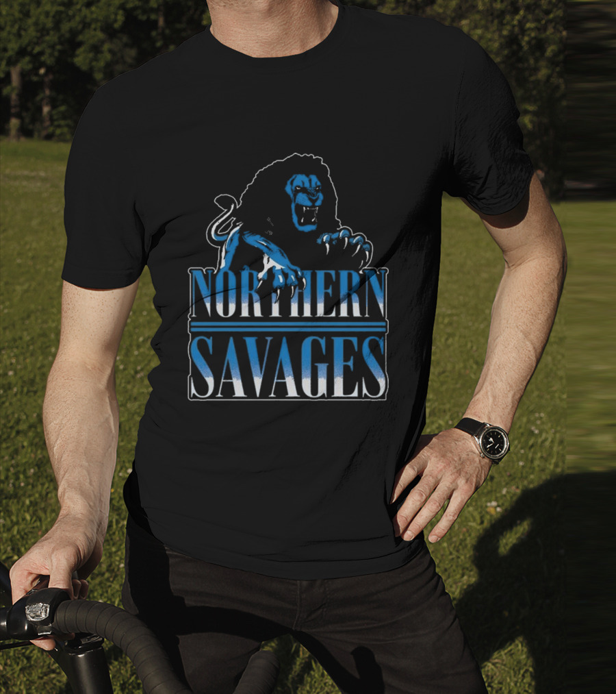 Detroit Lions Northern Savages Fierce Roaring Lion Motif T-Shirt