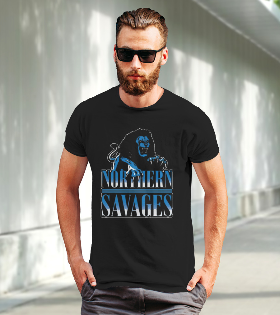 Detroit Lions Northern Savages Fierce Roaring Lion Motif T-Shirt