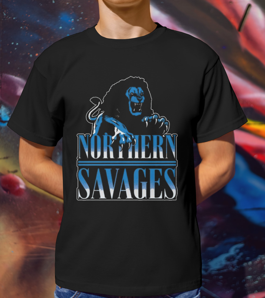 Detroit Lions Northern Savages Fierce Roaring Lion Motif T-Shirt