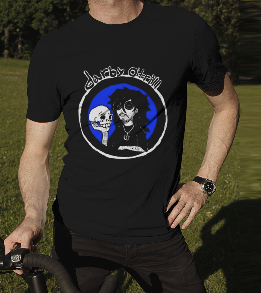 Darby O’trill Skull And Sunglasses Character With Blue Background T-Shirt