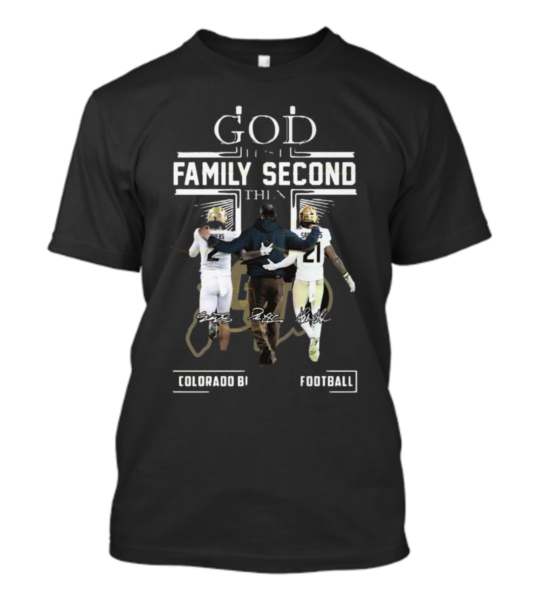God First Family Second Colorado Buffaloes Football Signatures T-Shirt