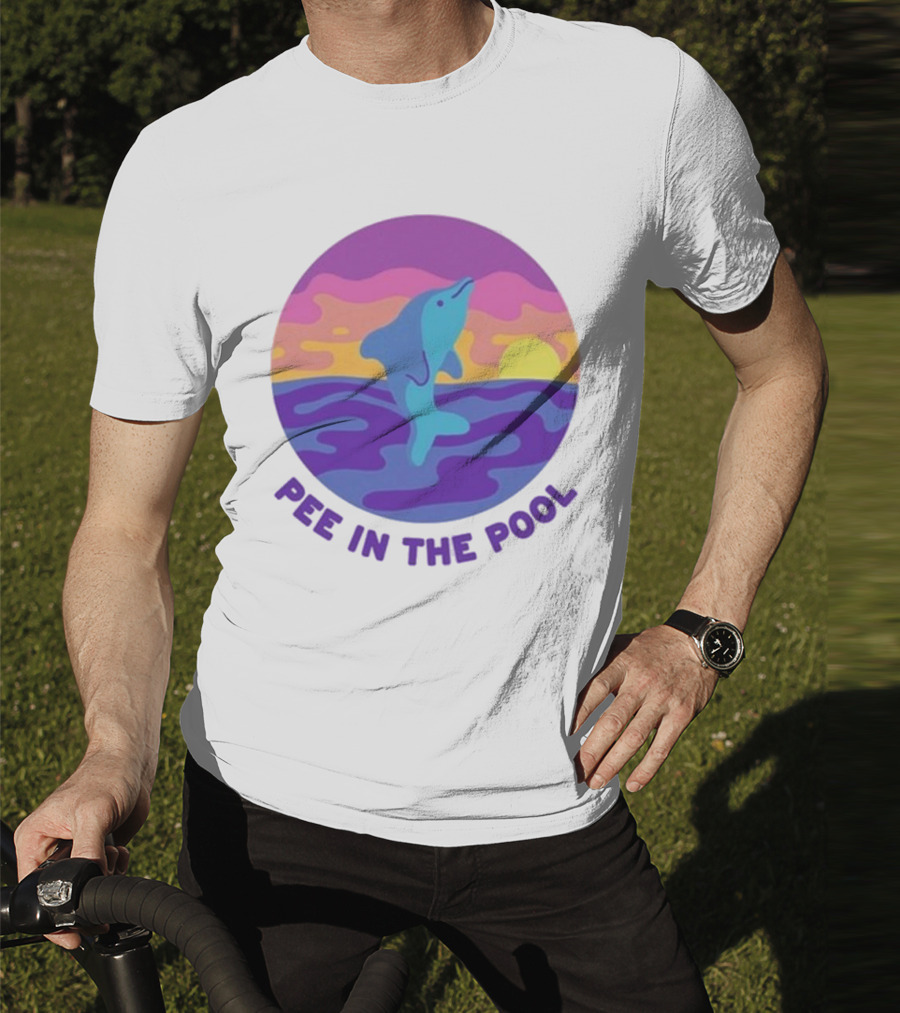 Pee In The Pool Dolphin Retro Sunset Ocean Scene T-Shirt