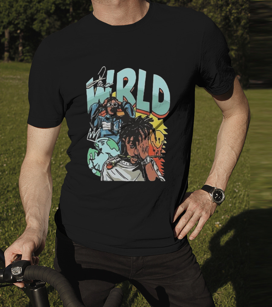Juice WRLD Rapper Signature And Cartoon Globe With Crown T-Shirt
