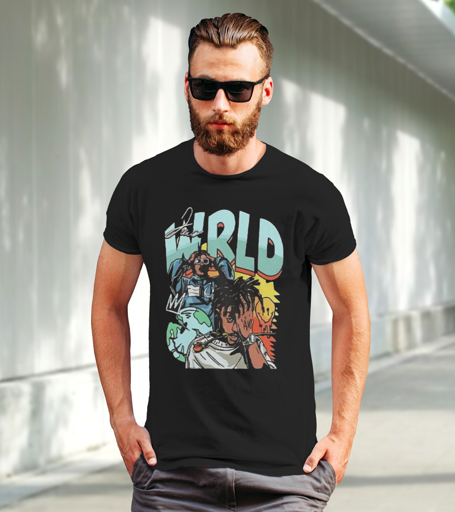 Juice WRLD Rapper Signature And Cartoon Globe With Crown T-Shirt