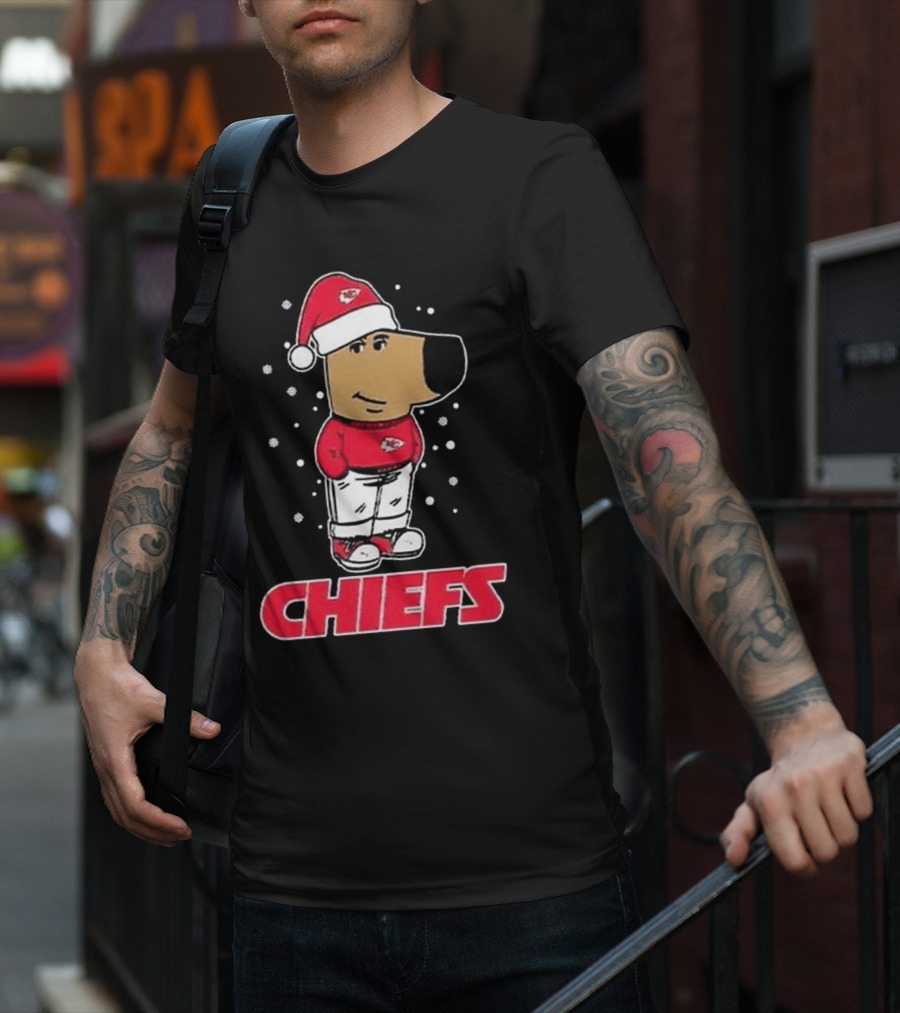 Chill Guy In Santa Hat With Chiefs Christmas Spirit T-Shirt