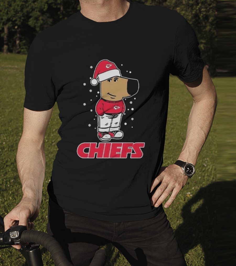 Chill Guy In Santa Hat With Chiefs Christmas Spirit T-Shirt
