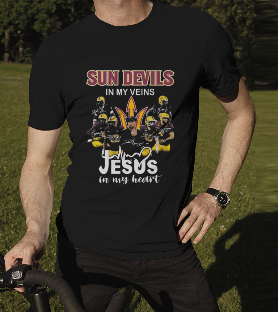Sun Devils In My Veins Jesus In My Heart Signatures 2025 Football T-Shirt