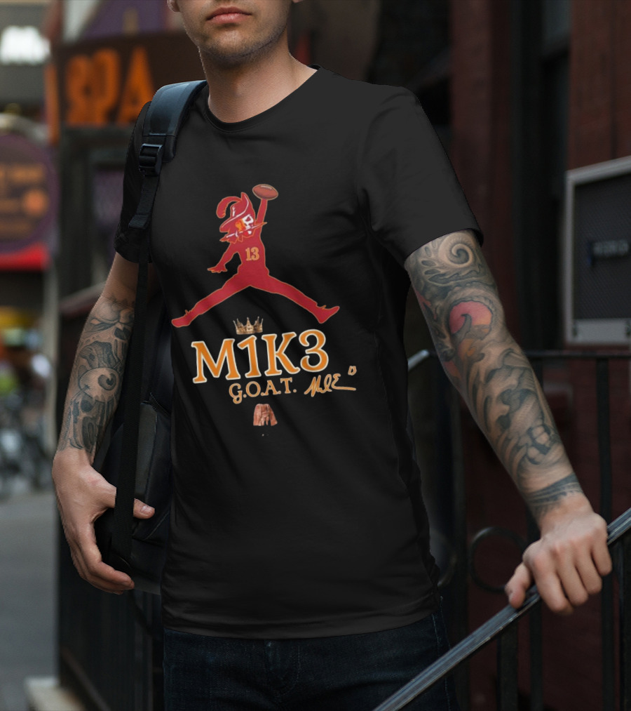 M1K3 G.O.A.T. Mike Evans 13 Buccaneers Signature Crown Football T-Shirt