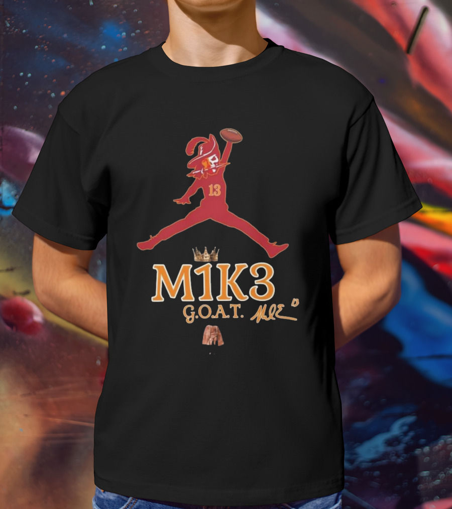 M1K3 G.O.A.T. Mike Evans 13 Buccaneers Signature Crown Football T-Shirt