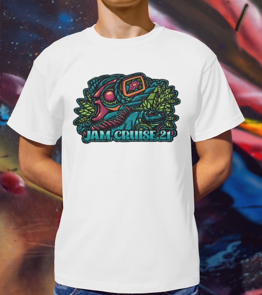 Jam Cruise 21 Jeff Wood 2025 Psychedelic Iguana And Space Elements T-Shirt