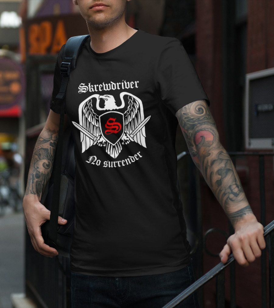 Skrewdriver No Surrender Eagle Shield Sword T-Shirt