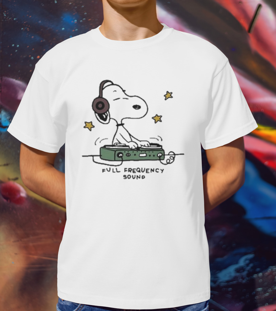 Snoopy DJ With Headphones Full Frequency Sound Stars T-Shirt