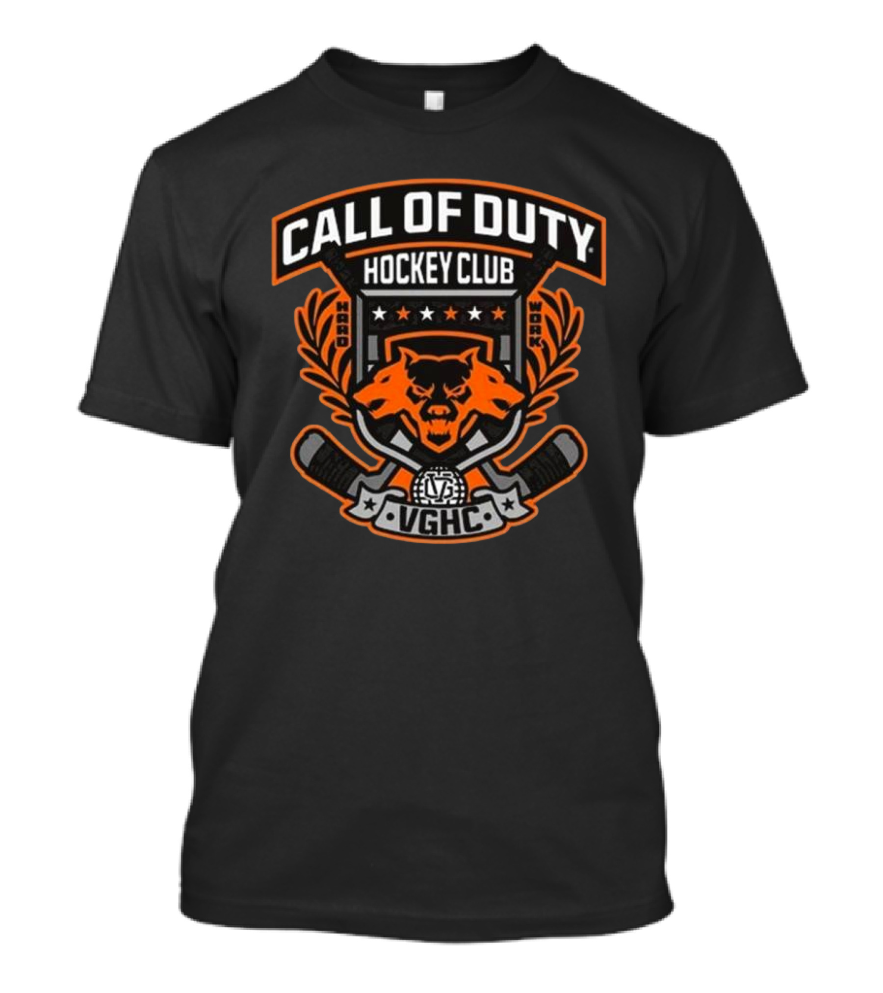Call Of Duty Hockey Club VGHC Hard Work Bear Crest With Sticks And Stars T-Shirt