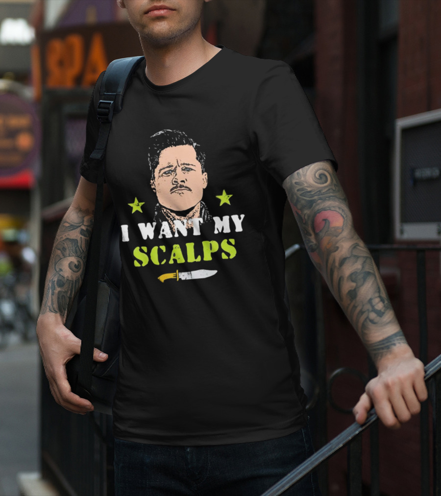 Aldo Raine I Want My Scalps Knife Stars T-Shirt