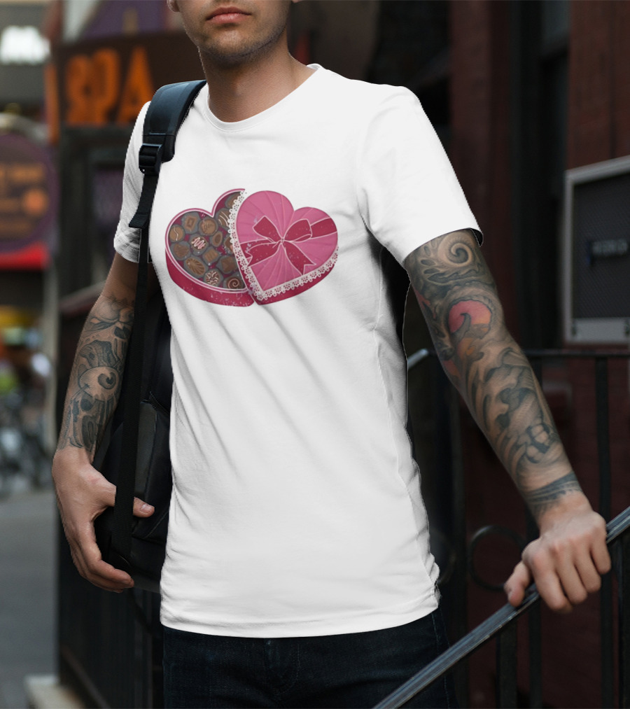 Heart Shaped Box Of Chocolates With Lace And Bow T-Shirt